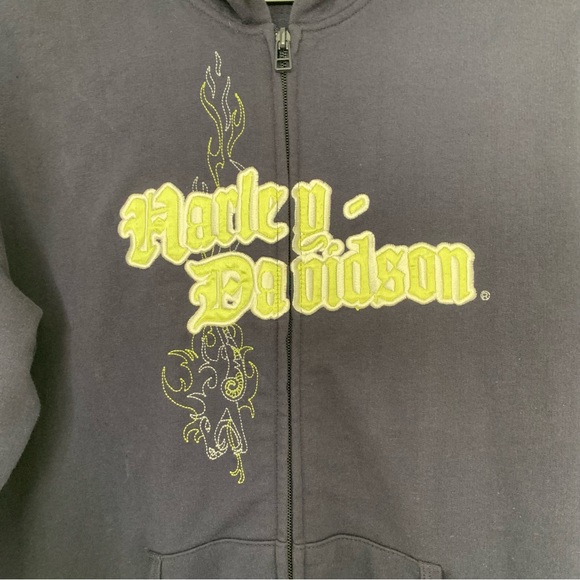Harley Davidson Edison NJ full zip hooded sweatshirt navy blue green L - Picture 7 of 11